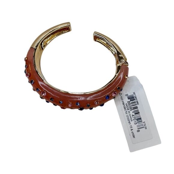 Betsey Johnson Pink & Blue Jeweled Bangle Bracelet w/ Gold Tone Hardware. - Picture 2 of 9